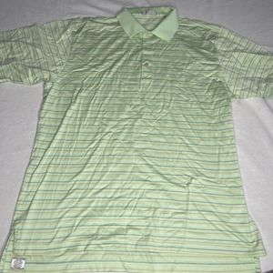 Peter Millar Polo Shirt Mens Large Green Sz L Lightweight Blue Orange Striped